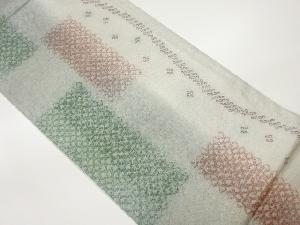本場縞大島銀彩絞り短冊に曲線模様袋帯